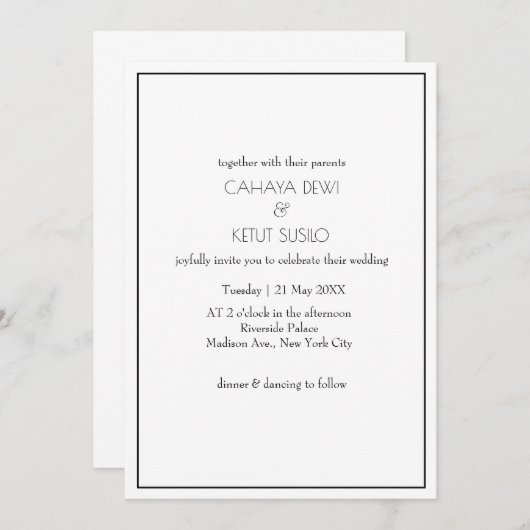 ミニマエレガントリスト黒と白結婚の 招待状 (正面/裏面)