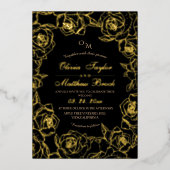 ミニマエレガントリスト黒と金ゴールドの結婚花 箔招待状 (正面)