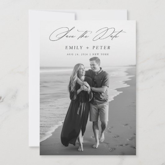 ミニマエレガントリスト2写真QRコード日付の保存 招待状 (正面)