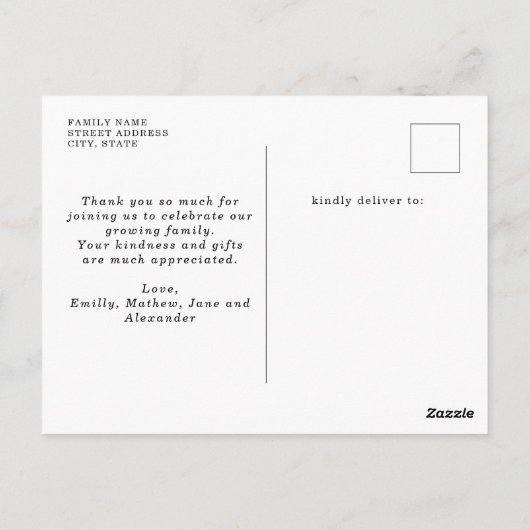 ミニマエレガントリスト2枚の写真ベビーシャワー ポストカード (裏面)