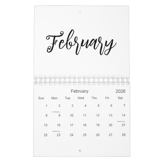 ミニマエレガントリスト2025カスタムフォト文字 カレンダー (2月 2026)