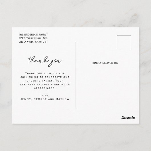 ミニマエレガントリスト3枚の写真ありがとう赤ちゃんシャワー ポストカード