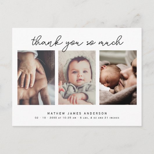ミニマエレガントリスト3枚の写真ありがとう赤ちゃんシャワー ポストカード (正面)