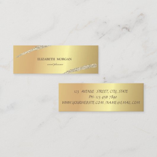 ミニマエレガントリスト,シンプル金ゴールドグリッターライン スキニー名刺 (正面/裏面)
