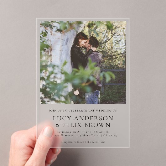 ミニマエレガントリスト モダン| Chic Photo結婚's アクリル招待状 (インサイチュ (ポータブル))