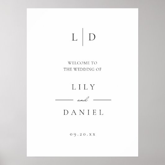 ミニマエレガントリスト・モノグラム結婚の歓迎サイン ポスター (正面)