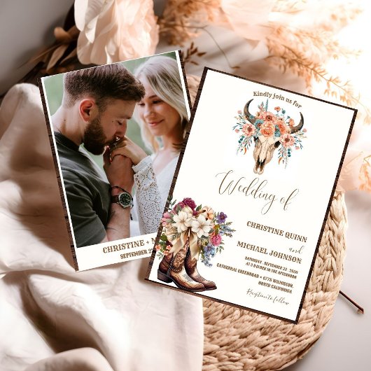 ミニマエレガントリストBoho西カウボーイ結婚ズ 招待状