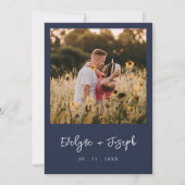 ミニマエレガントリストNavy Blue写真モダン結婚の 招待状 (裏面)