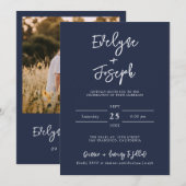 ミニマエレガントリストNavy Blue写真モダン結婚の 招待状 (正面/裏面)