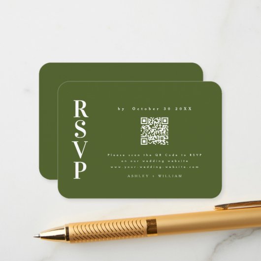 ミニマエレガントリストRsvp Moss Green Qrコード結婚s エンクロージャーカード (正面/裏面インサイチュ)