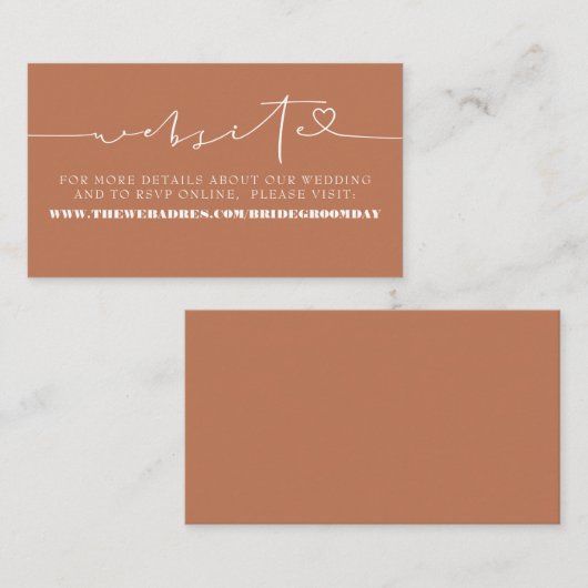 ミニマエレガントリストTerracottaの結婚ウェブサイト エンクロージャーカード (正面/裏面)