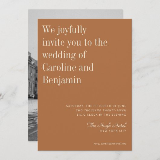 ミニマエレガントリストTerracotta写真モダン結婚の 招待状 (正面/裏面)