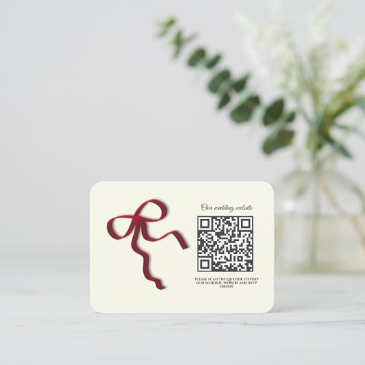 ミニマエレガントリス結婚トのシンプルクラシックレッドボウ エンクロージャーカード (スタンド正面)