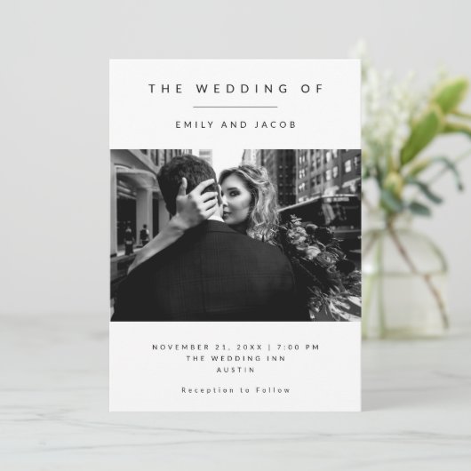 ミニマエレガントリズム | 白黒の写真結婚の 招待状 (スタンド正面)