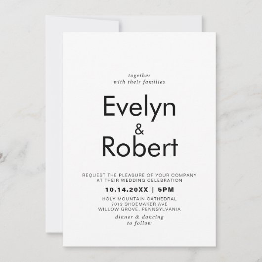 ミニマエレガントリフォーマル・バックとフロント結婚ズ 招待状 (正面)