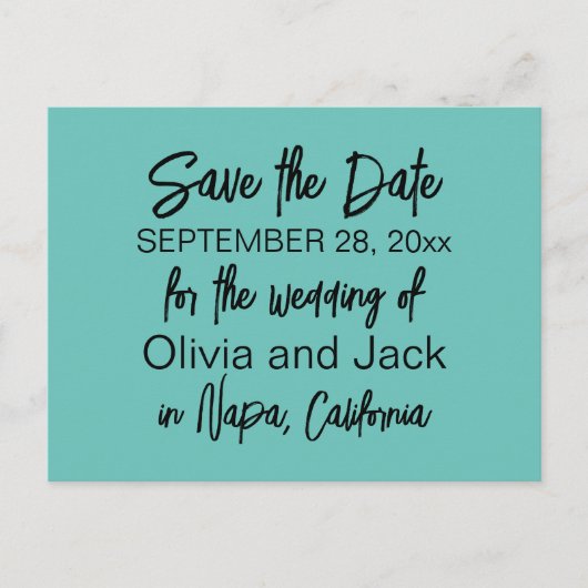 ミニマエレガントリモダンターコイズ日付の保存 ポストカード (正面)
