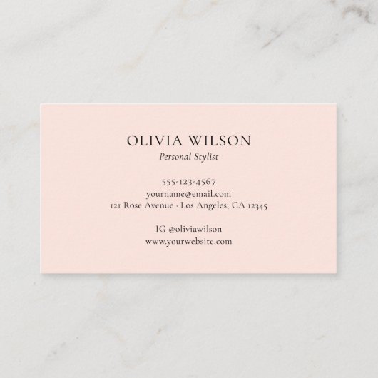 ミニマエレガントリユニークアルタイポグラフィ赤面ピンク 名刺 (裏面)