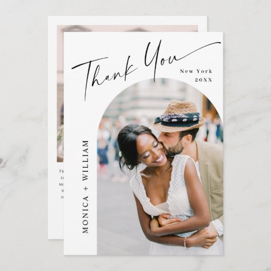 ミニマエレガントリ結婚アルの2枚の写真QRコード サンキューカード (正面/裏面)