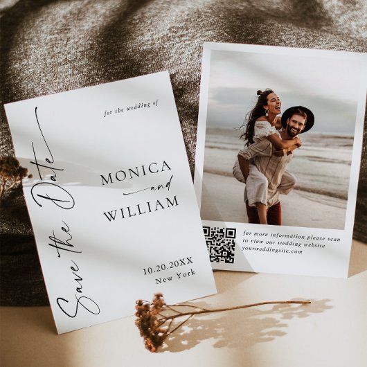 ミニマエレガントリ結婚アルの2枚の写真QRコード セーブザデート