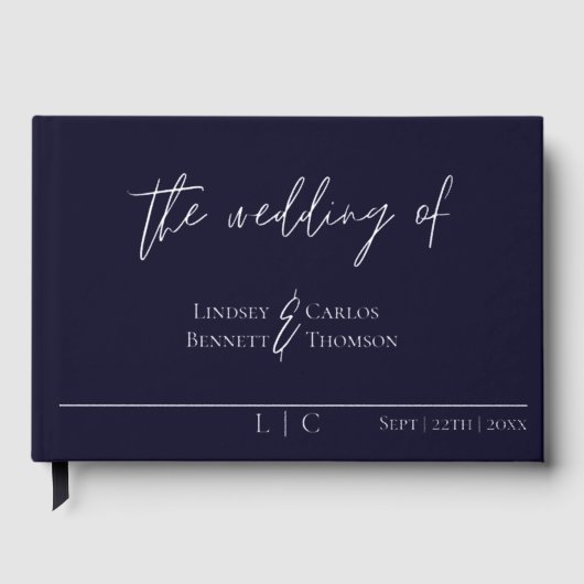 ミニマエレガントルダークネイビー書道箔 ゲストブック (正面)