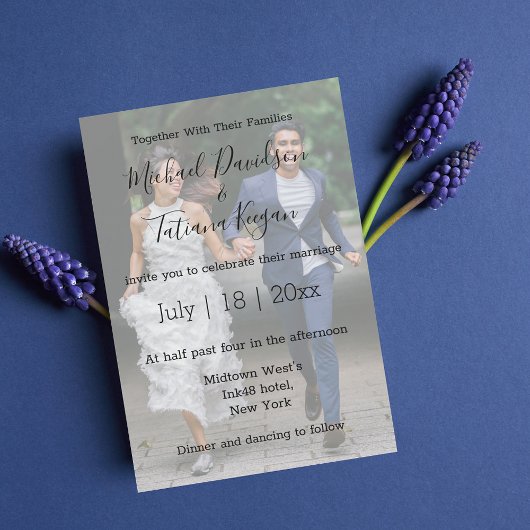 ミニマエレガントルモダンス結婚の写真オーバーレイ 招待状