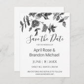 ミニマエレガントルモダン白黒野花 セーブザデート (正面/裏面)