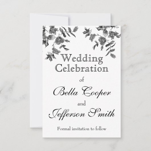 ミニマエレガントルモダン白黒野花 セーブザデート (正面)