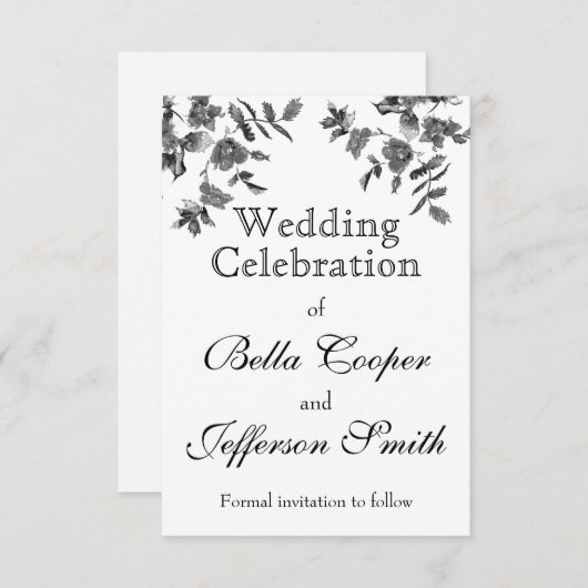 ミニマエレガントルモダン白黒野花 セーブザデート (正面/裏面)