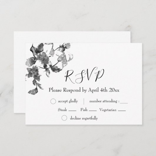 ミニマエレガントルモダン白黒野花 出欠カード (正面/裏面)