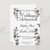 ミニマエレガントルモダン白黒野花 招待状 (正面/裏面)