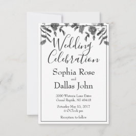 ミニマエレガントルモダン白黒野花 招待状