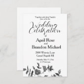 ミニマエレガントルモダン白黒野花 招待状 (正面/裏面)