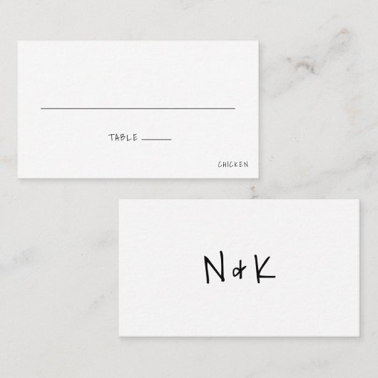 ミニマカジュアルリストの白黒の結婚食事 プレイスカード (正面/裏面)