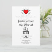 ミニマカジュアルリストの赤いハート手描きカップル 招待状 (スタンド正面)