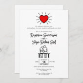 ミニマカジュアルリストの赤いハート手描きカップル 招待状 (正面/裏面)