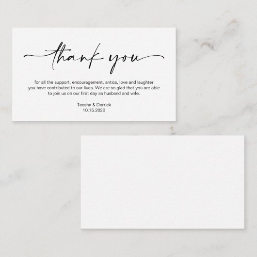 ミニマカジュアルリストの黒いイン結婚キペン、ありがとう エンクロージャーカード (正面/裏面)