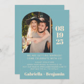 ミニマカジュアルリストティール(緑がかった色)ブルー結婚ズ 招待状 (正面/裏面)