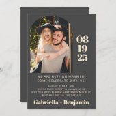 ミニマカジュアルリスト写真白黒結婚ズ 招待状 (正面/裏面)