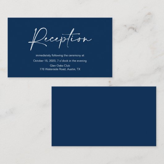 ミニマカジュアルリスト海軍インクペン、ウェディングレセプション エンクロージャーカード (正面/裏面)