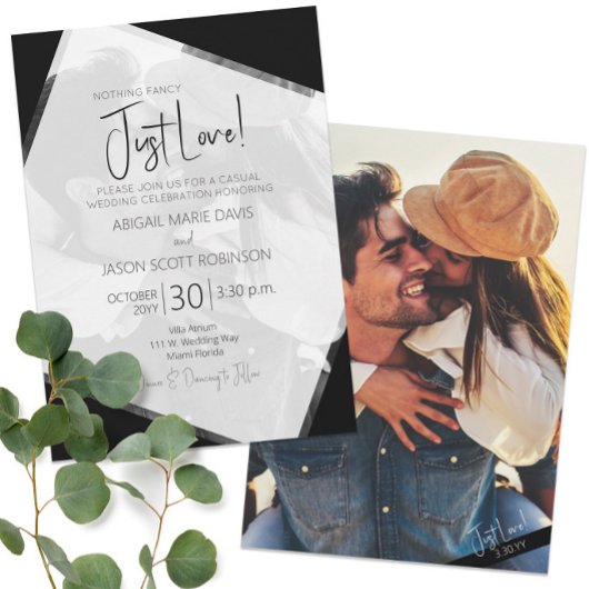 📸✨ミニマカジュアルリスト白黒結婚写真 招待状