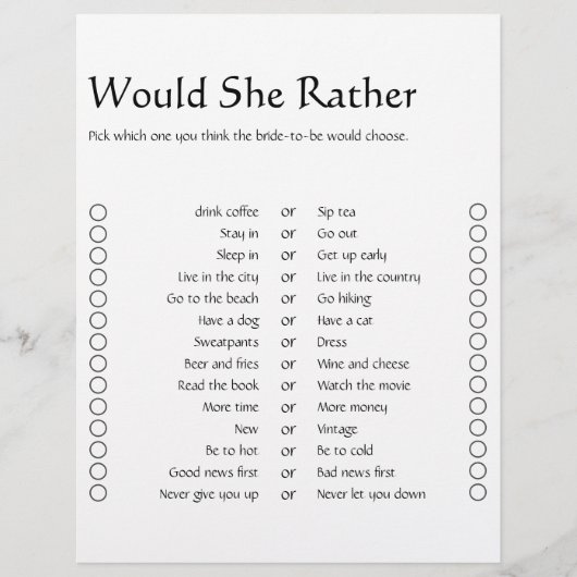 ミニマカジュアルリスト2サイドビンゴブライダルシャワーゲーム (正面)