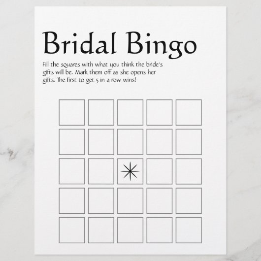 ミニマカジュアルリスト2サイドビンゴブライダルシャワーゲーム (裏面)