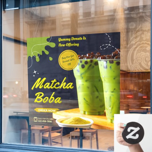 ミニマカスタマイズリストの抹茶ボバティードーナッツショップ ウィンドウサイン (カフェ窓)