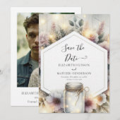 ミニマカスタムリストのメイスン結婚ジャー セーブザデート (正面/裏面)