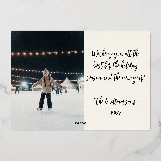 ミニマカスタムリストエレガント2枚の写真クリスマス金ゴールド 箔シーズンカード (裏面)