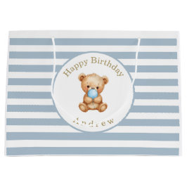 ミニマカスタムリストストライプテディベア ラージペーパーバッグ