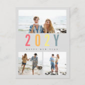 ミニマカラフルリストシンプル年の写真3モダン シーズンポストカード (正面)