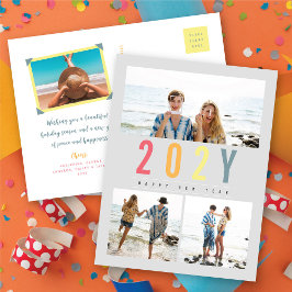 ミニマカラフルリストシンプル年の写真3モダン シーズンポストカード