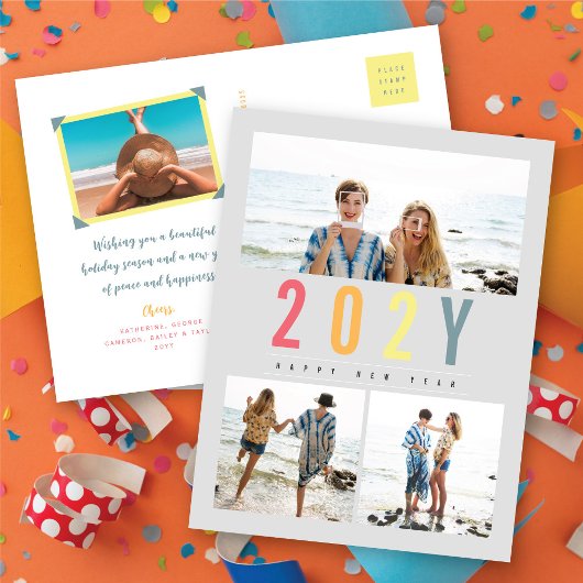 ミニマカラフルリストシンプル年の写真3モダン シーズンポストカード