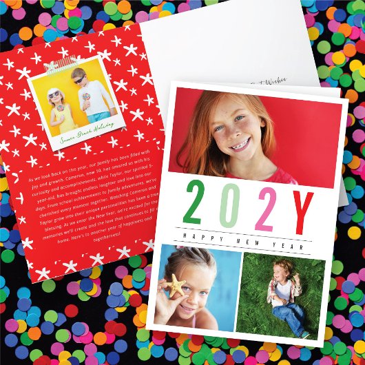 ミニマカラフルリスト年3フォトモダンシンプル シーズンカード